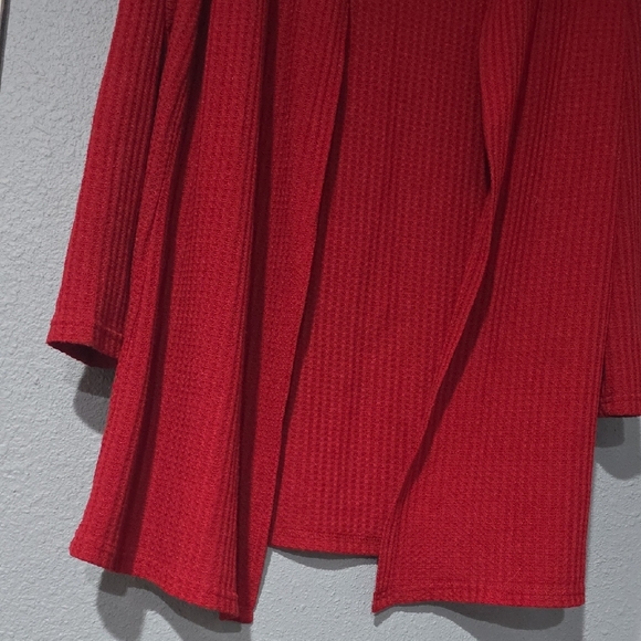 Women's Red Open Front Sweater - Picture 3 of 7